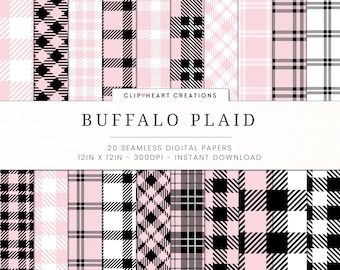 Pink Buffalo Plaid Digital Paper Set, Seamless Lumberjack Plaid Papers, Personal & Commercial Use Buffalo Check Papers, Tartan, Checkered