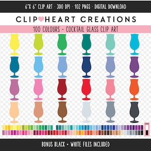 100 Cocktailglas digitale illustraties, commercieel gebruik Instant Download PNG Cocktail pictogram digitale illustraties, Rainbow Cocktail Planner Clipart