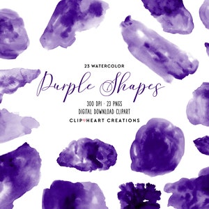 Purple Watercolor Shapes Clip Art, Commercial Use Instant Download PNG Handpainted Watercolour Splashes Digital Clip Art, Watercolor Clipart