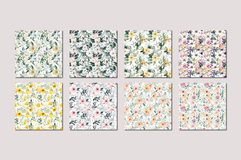 Spring Florals Watercolor Flowers Digital Papers, Seamless Commercial Use Instant Download Spring Flowers Digital Scrapbooking Papers image 9