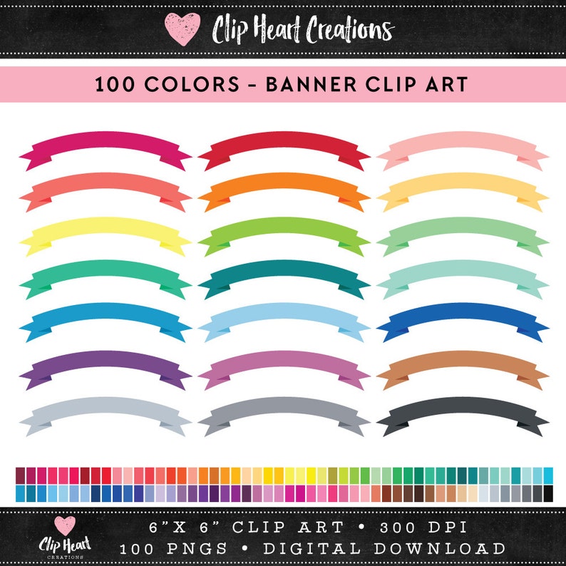 100 Ribbon Banner Clipart Commercial Use Png Digital Clip Etsy