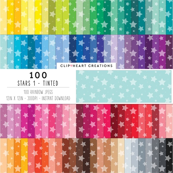 100 Star Patterns Digital Papers, Commercial Use Seamless Stars Digital Paper Pack, Confetti Star Pattern Scrapbooking Planner Papers