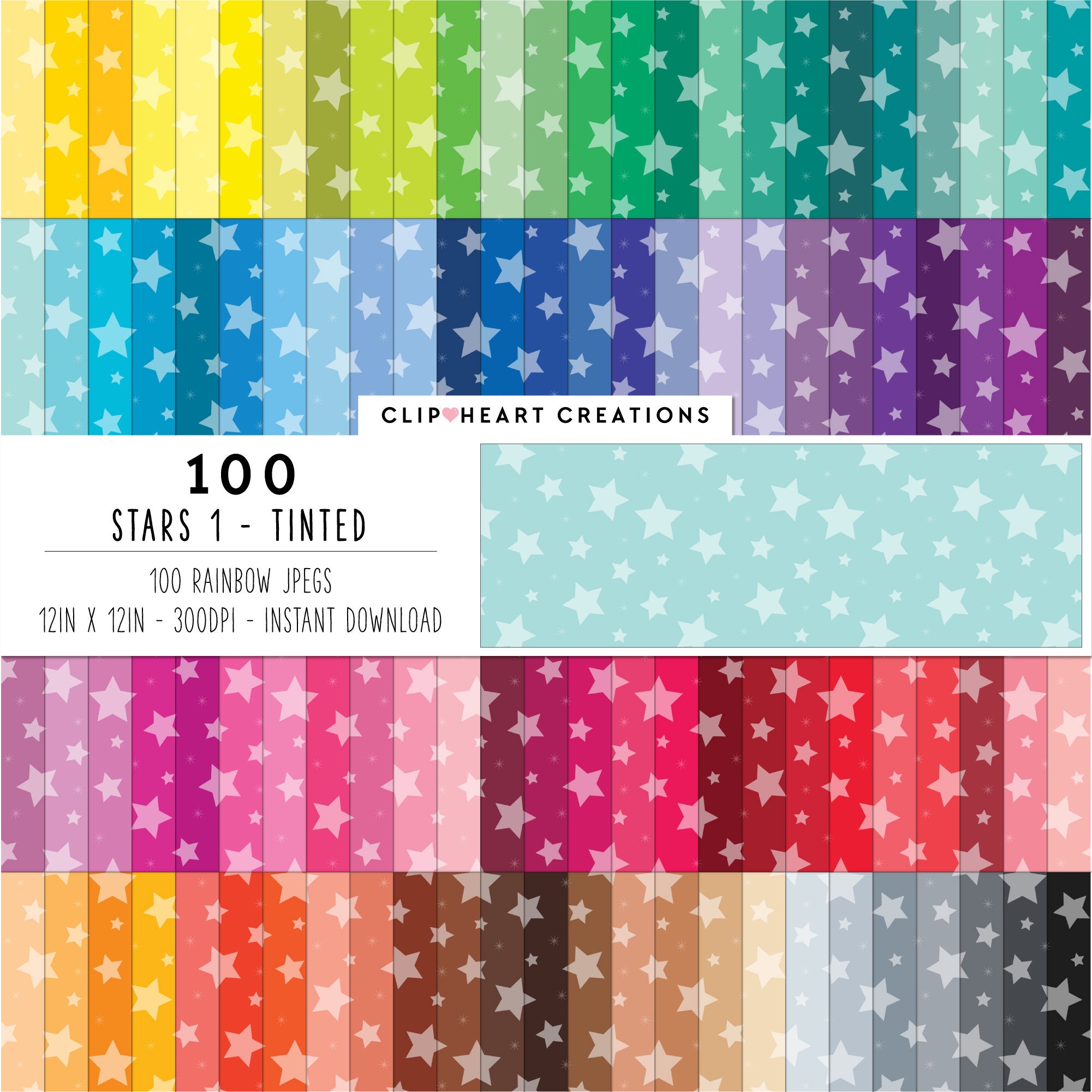 100 Star Patterns Digital Papers, Commercial Use Seamless Stars Digital Paper Pack, Confetti Star Pattern Scrapbooking Planner Papers