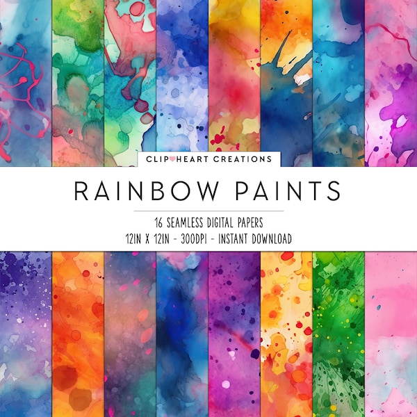 Rainbow Splashes Seamless Digital Papers, Seamless Commercial Use Instant Download Abstract Paint Digital Scrapbooking Papers