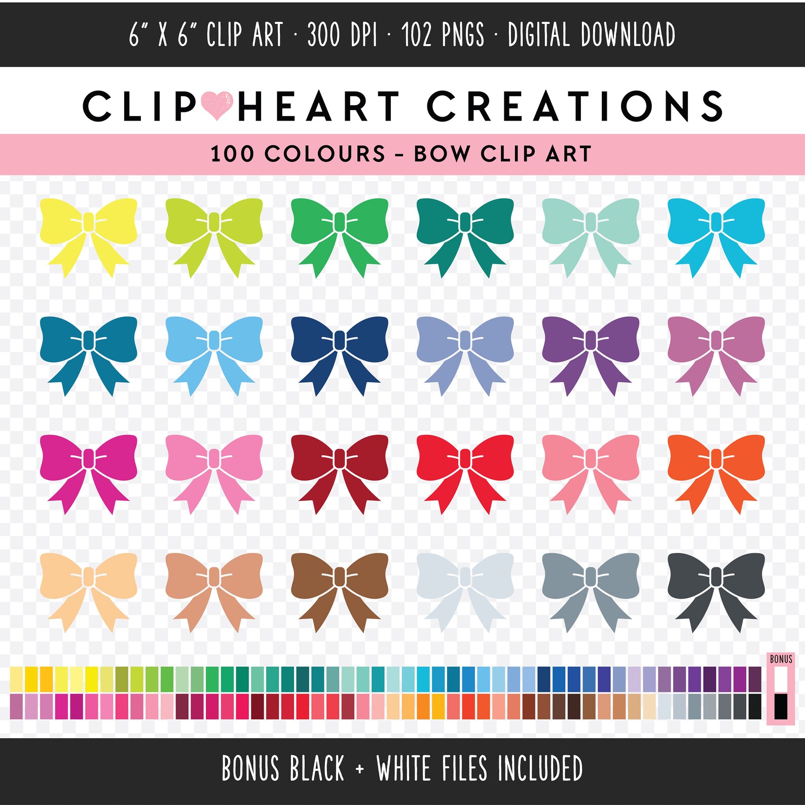 100 Bows Digital Clip Art Commercial Use Instant Download PNG | Etsy