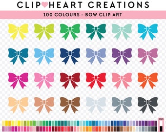 100 Bows Digital Clip Art, Commercial Use Instant Download PNG Ribbon Bow Digital Clip Art, Bow Planner Clip Art