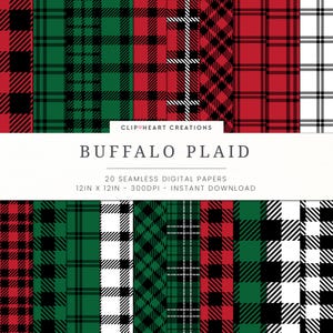 Christmas Buffalo Plaid Digital Paper Set, Seamless Lumberjack Plaid Papers, Personal & Commercial Use Buffalo Check Papers, Tartan, Check