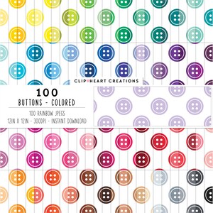 100 knoppen digitale papieren commercieel gebruik Instant Download Rainbow knop patroon digitaal papier Pack, knop patroon Planner Papers