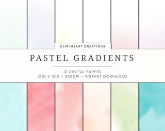 Pastel Ombre Watercolor Digital Papers, Commercial Use Instant Download Watercolour Digital Paper, Pastel Digital Paper, Watercolor Paper