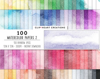 Può includere: Un set di 100 carte digitali ad acquerello in un arcobaleno di colori. Le carte misurano 30,5 cm per 30,5 cm e 300 DPI. Sono perfette per lo scrapbooking digitale, la creazione di biglietti e altri lavoretti di carta.