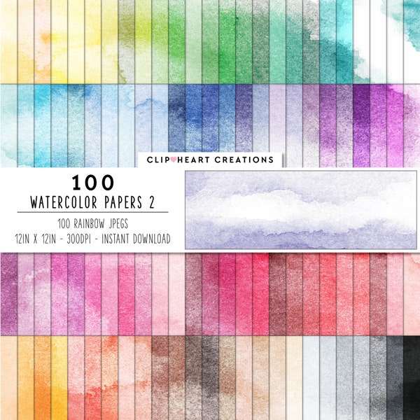 100 Watercolor Texture 2 Digital Papers, Commercial Use Instant Download Watercolour Digital Paper Pack, Watercolor Paper Planner Papers