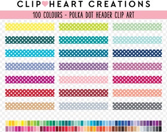 100 Polka Dot Header Clip Art, Commercial Use Instant Download Planner Headers Digital Clipart, Rainbow Header Scrapbooking Planner Clip Art