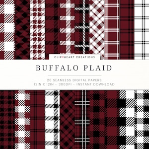 Set di carta digitale a quadri Buffalo bordeaux, carta a quadri Lumberjack senza cuciture, carta a quadri Buffalo per uso personale e commerciale, tartan