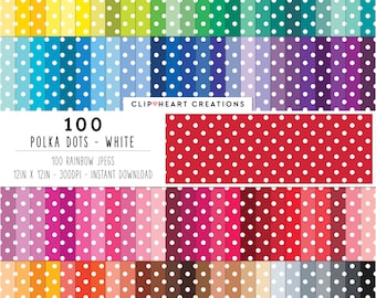 100 Polka Dot Pattern Digital Paper Pack, Commercial Use Instant Download Seamless Tiny White Polka Dot Pattern Digital Paper