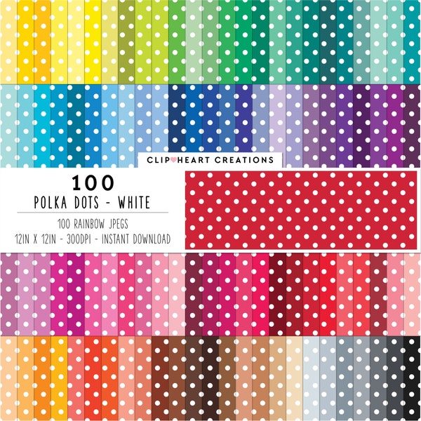 100 Polka Dot Muster digitales Papier Pack, kommerzielle Nutzung Sofortiger Download nahtlose kleine weiße Tupfen Muster digitales Papier