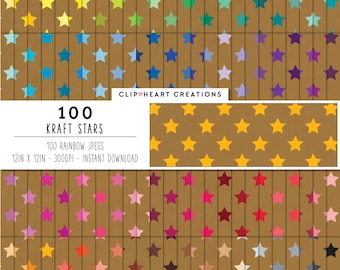 100 Kraft Star Pattern Digital Paper, Commercial Use Instant Download Kraft Card Digital Papers, Kraft Stars Digital Planner Paper Pack