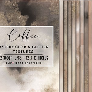 Coffee Glitter Watercolor Digital Papers, Commercial Use Instant Download Watercolour Digital Paper, Brown Glitter Digital Paper