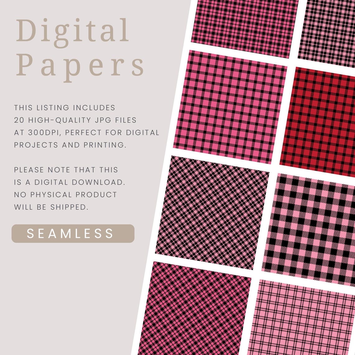 Valentines Day Buffalo Plaid Digital Paper Set, Seamless Lumberjack ...