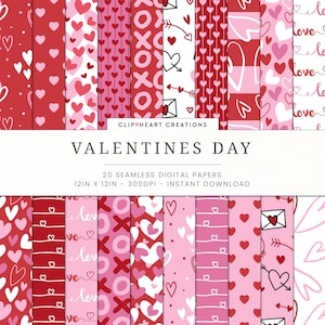 20 papiers numériques sur le thème de la Saint-Valentin, utilisation commerciale transparente, téléchargement immédiat, papier numérique sur le thème de la Saint-Valentin, rose et rouge Saint-Valentin