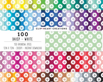 100 Daisy Pattern Digital Papers, Commercial Use Seamless Rainbow Flowers Digital Paper Pack, Flower Pattern Planner Papers