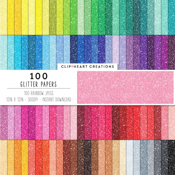 100 Glitter Digital Paper, Commercial Use JPEG Glittered Paper, Rainbow Glitter Planner Scrapbooking Digital Papers, Sparkle Papers