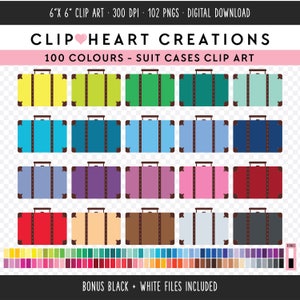 100 valise numérique Clip Art, utilisation commerciale téléchargement instantané PNG étui de voyage numérique Clip Art, voyage bagages Planncer Clip Art