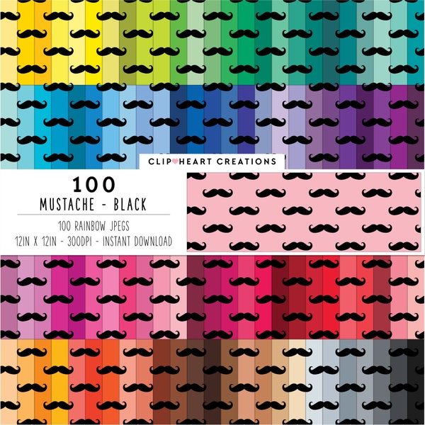 100 Mustache Pattern Digital Papers, Commercial Use Seamless Mustaches Digital Paper Pack, Moustache Planner Scrapbooking Papers