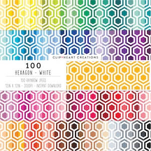 100 zeshoek patroon digitaal papier, commercieel gebruik Instant Download naadloze zeshoekige papier Pack, Rainbow zeshoek planner digitale papers
