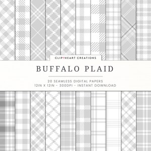 Grey Buffalo Plaid Digital Paper Set, Seamless Lumberjack Plaid Papers, Personal & Commercial Use Buffalo Check Papers, Tartan, Checkered
