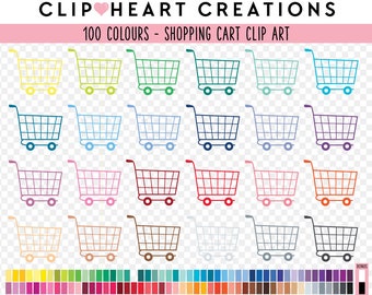 100 Shopping Cart Icon Digital Clip Art, Commercial Use Instant Download PNG Cart Digital Clip Art, Rainbow Shopping Cart Clipart