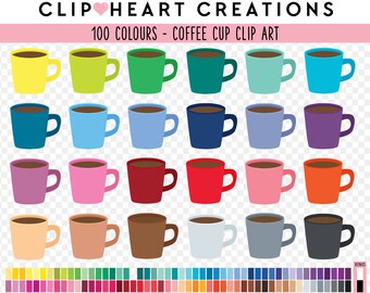 Rainbow Coffee Cup Clipart: 100 PNG Images (Digital Download)