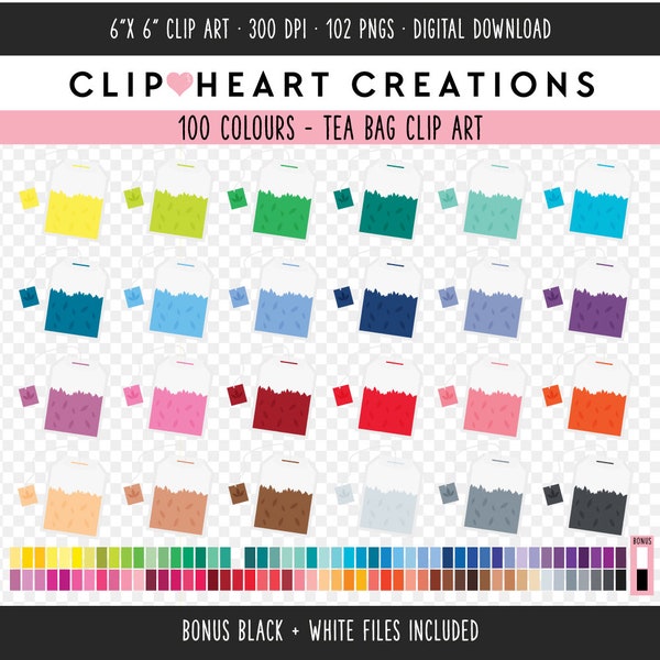 100 Tea Bag Clip Art, Commercial Use Instant Download PNG Teabag Digital Clip Art, Rainbow Tea Bag Planner Digital Clipart