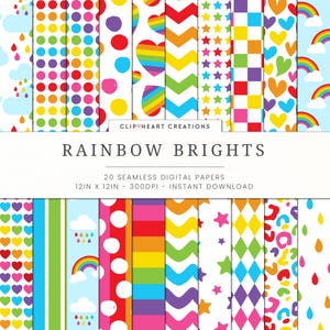 Regenbogen Digital Paper Patterns, 20 nahtlose kommerzielle Nutzung Sofort-Download Heller Regenbogen Themed Digital Paper, Regenbogen-Muster