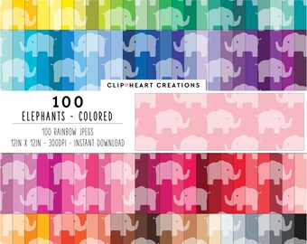 100 Elephant Pattern Digital Papers, Commercial Use Seamless Elephants Digital Paper Pack, Tinted Elephant Planner Digital Paper