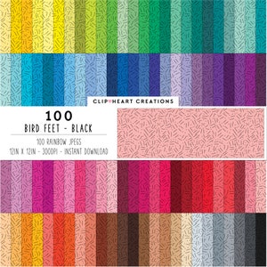 100 Bird Feet naadloze digitale papieren, commercieel gebruik Instant Download Rainbow Speckle Black Bird Feet patroon digitaal papier Pack