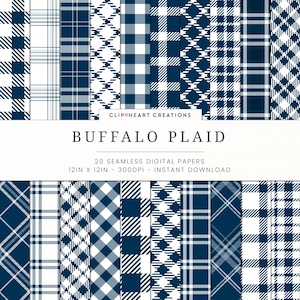 Marineblauwe buffel geruite digitale papierset, naadloos geruit houthakkerpapier, persoonlijk en commercieel gebruik Buffalo chequepapier, Schotse ruit, geruit