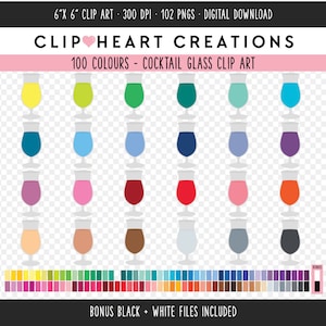 100 Cocktailglas digitale illustraties, commercieel gebruik Instant Download PNG Cocktail pictogram digitale illustraties, Rainbow Cocktail Planner Clipart