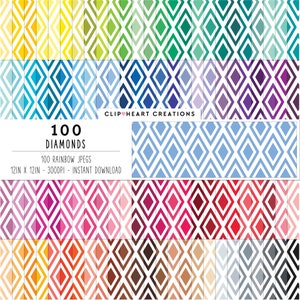 100 Geometric Pattern Digital Papers, Commercial Use Seamless Diamond Pattern Digital Paper Pack, Geometric Scrapbook Planner Paper