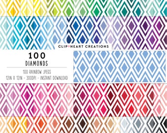 100 Geometric Pattern Digital Papers, Commercial Use Seamless Diamond Pattern Digital Paper Pack, Geometric Scrapbook Planner Paper