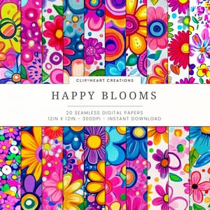 Happy Blooms Seamless Digital Paper Pack -  Seamless Commercial Use Instant Download Scrapbook Bright Flowers Digital Papers 12 Inches