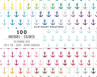 Carta digitale con 100 ancore, download istantaneo per uso commerciale, documenti digitali per ancore nautiche senza soluzione di continuità, documenti per pianificatore nautico con ancore arcobaleno