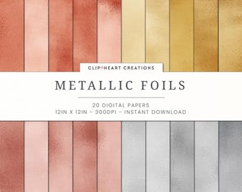 Metallic Foil Digital Papers, Commercial Use Instant Download Foil Digital Paper, Rose Gold Digital Paper, Silver Digital Paper