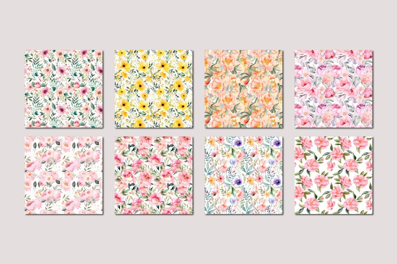 Spring Florals Watercolor Flowers Digital Papers, Seamless Commercial Use Instant Download Spring Flowers Digital Scrapbooking Papers image 8