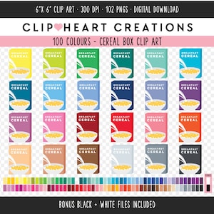100 Cereal Box Digital Clip Art, Commercial Use Instant Download PNG Breakfast Cereal Digital Clip Art, Rainbow Cereal Planner Clipart