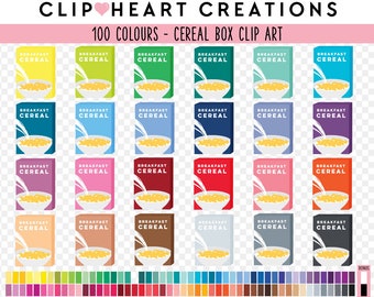 100 Cereal Box Digital Clip Art, Commercial Use Instant Download PNG Breakfast Cereal Digital Clip Art, Rainbow Cereal Planner Clipart
