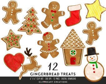 Watercolor Gingerbread Clipart, Commercial Use Instant Download PNG Watercolour Christmas Gingerbread Man Digital Clip Art