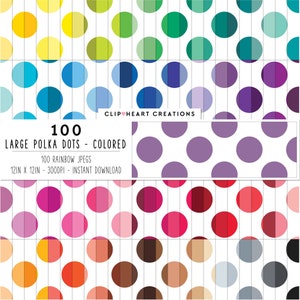 100 Polka Dot Digital Paper Pack, Commercial Use Instant Download Seamless Large Color Polka Dots, Polka Dottted Pattern Digital Papers