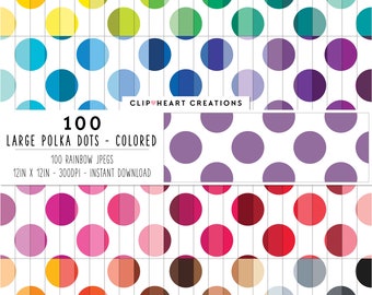 100 Polka Dot Digital Paper Pack, Commercial Use Instant Download Seamless Large Color Polka Dots, Polka Dottted Pattern Digital Papers