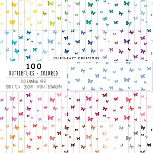 100 Schmetterling Muster digitale Papiere, kommerzielle Nutzung Sofortiger Download nahtlose Schmetterlinge digitales Papier, Regenbogen Schmetterling Planner Papiere