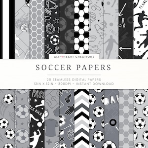 20 papeles digitales con temática de fútbol, papel digital negro con temática de fútbol, descarga instantánea, ideal para uso comercial, papeles digitales deportivos
